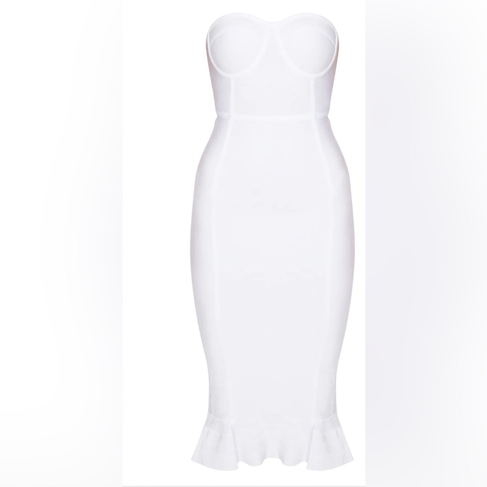 White Frill Hem Bandage Midi Dress